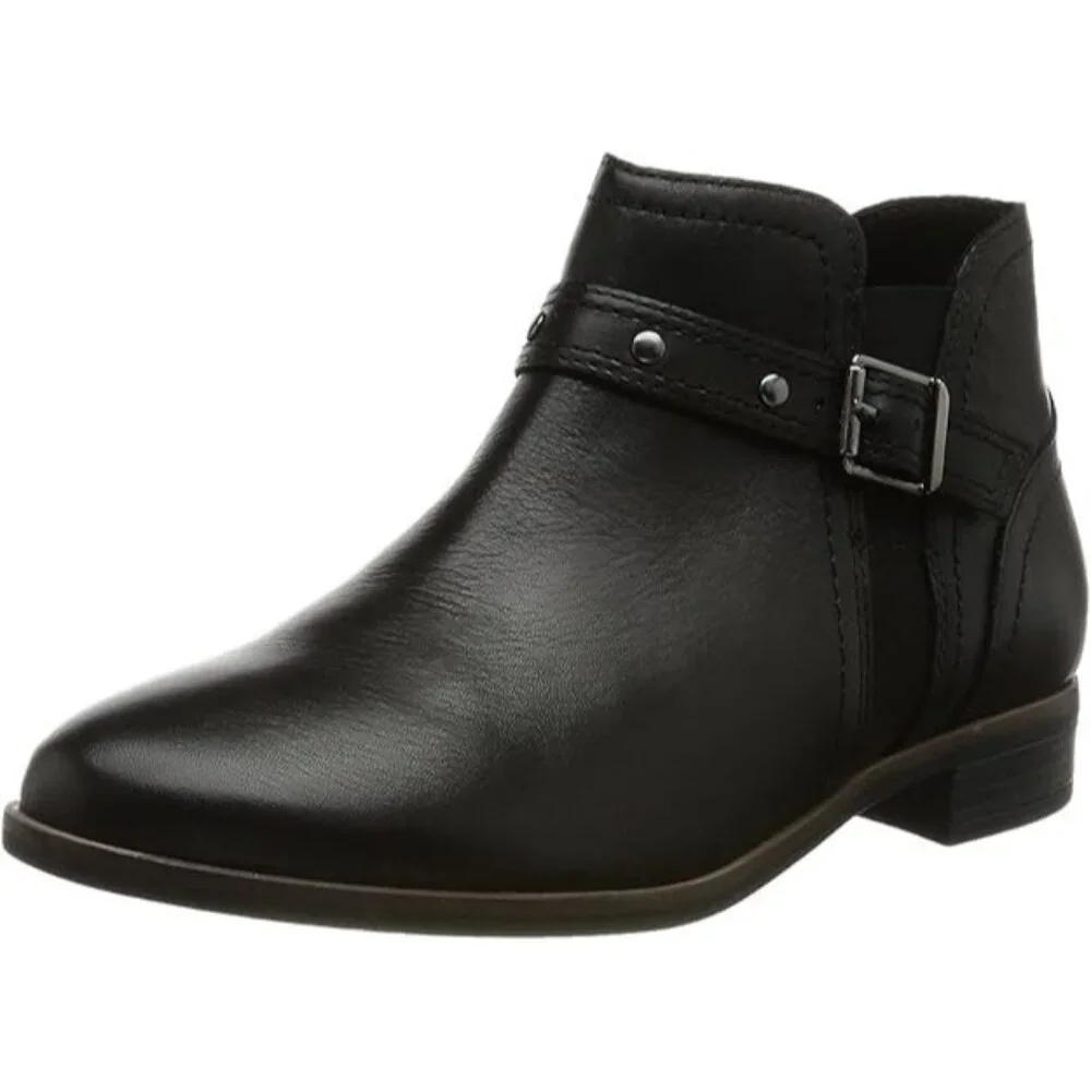 Clarks Women's Trish‎ Strap Chelsea Boots Black Leather Zip NEW Size 5.5 M